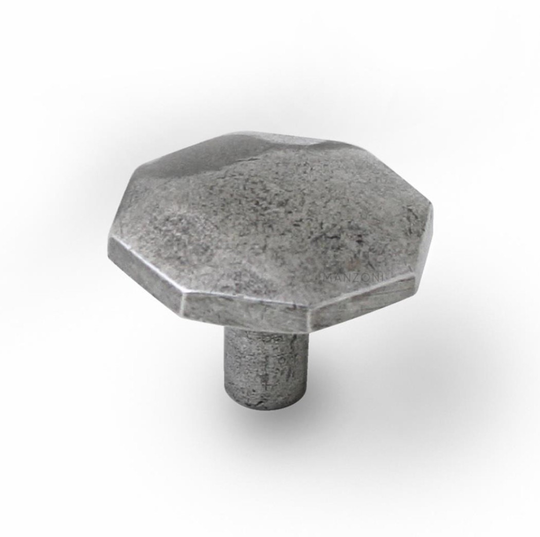 Manzoni Asher Octagonal Pewter Cabinet Knob, 1 2/3" Diameter, Pewter