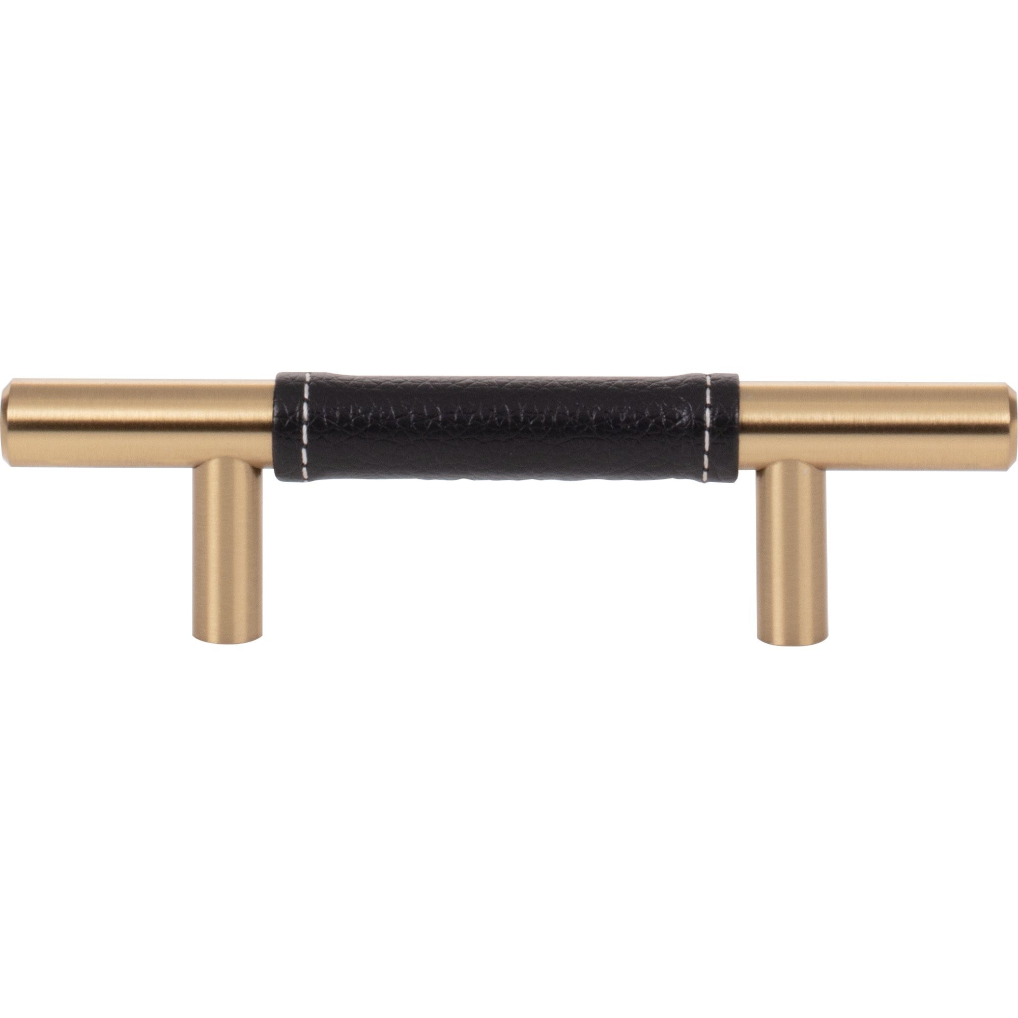 Zanzibar Black Leather Cabinet Pull 3" Center to Center Warm Brass