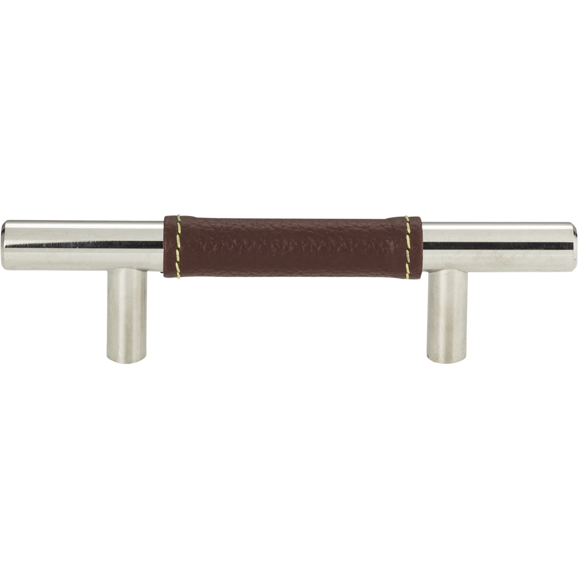 Zanzibar Brown Leather Cabinet Pull 3" Center to Center Polished Chrome