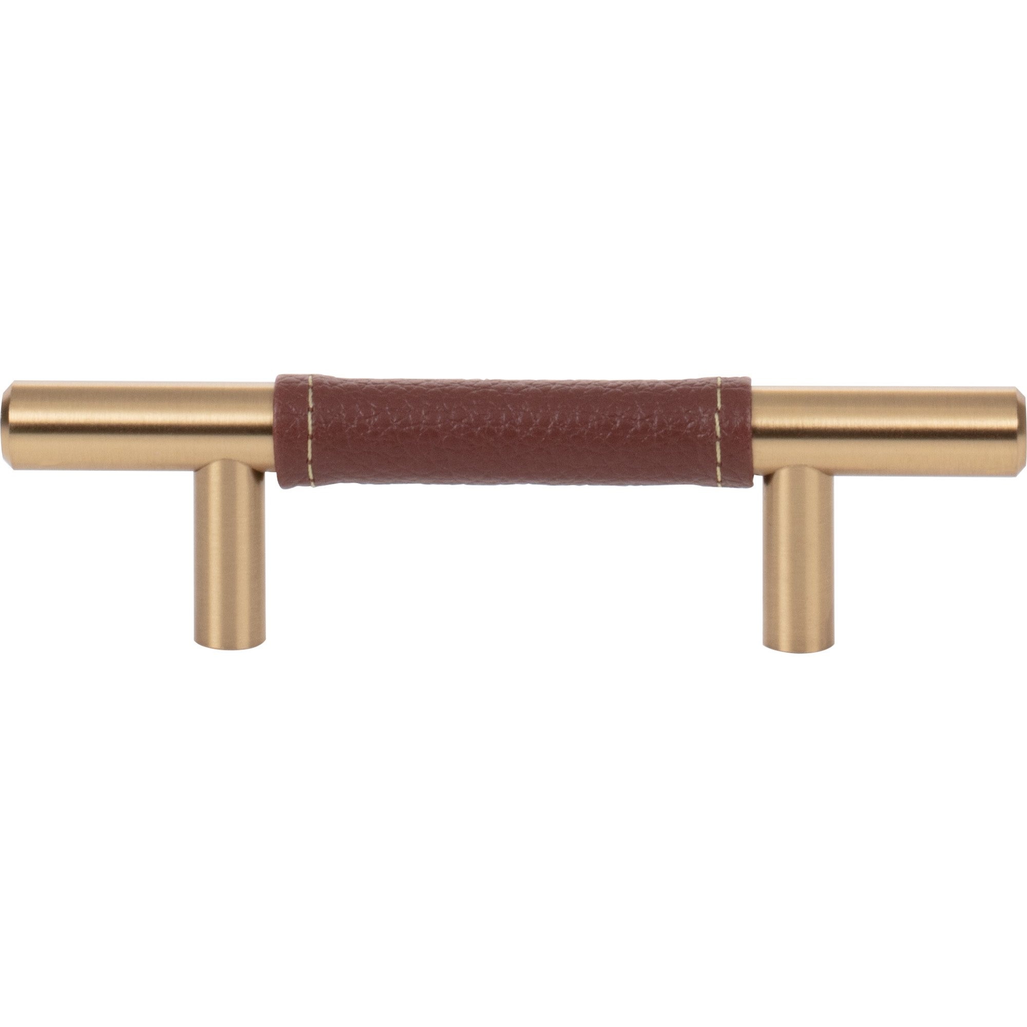 Zanzibar Brown Leather Cabinet Pull 3" Center to Center Warm Brass