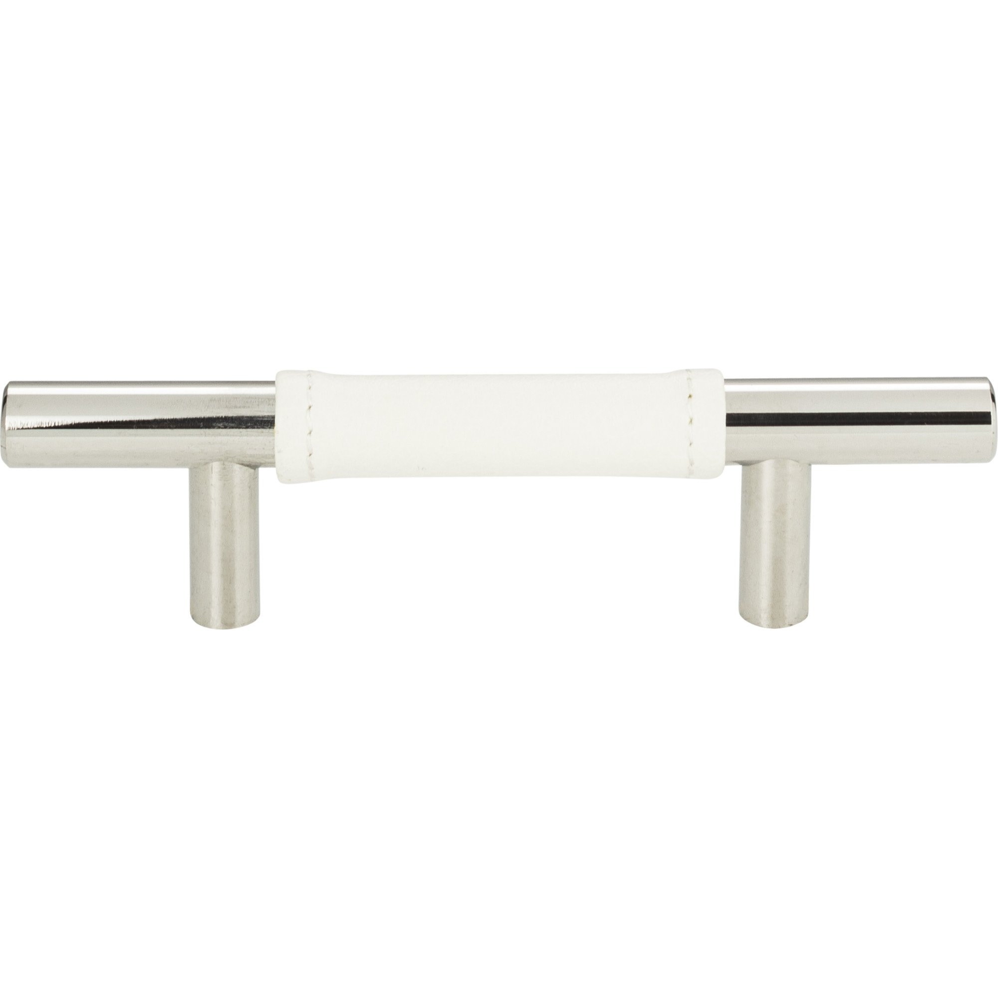 Zanzibar White Leather Cabinet Pull 3" Center to Center Polished Chrome