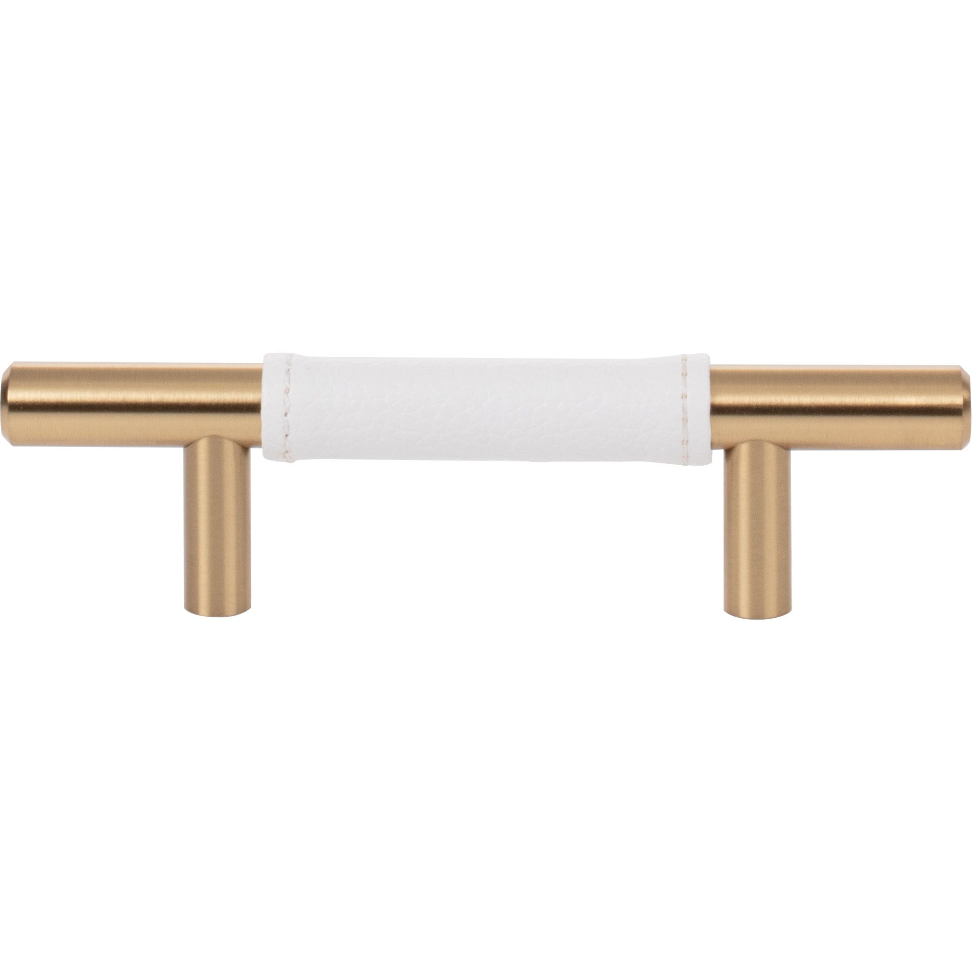 Zanzibar White Leather Cabinet Pull 3" Center to Center Warm Brass