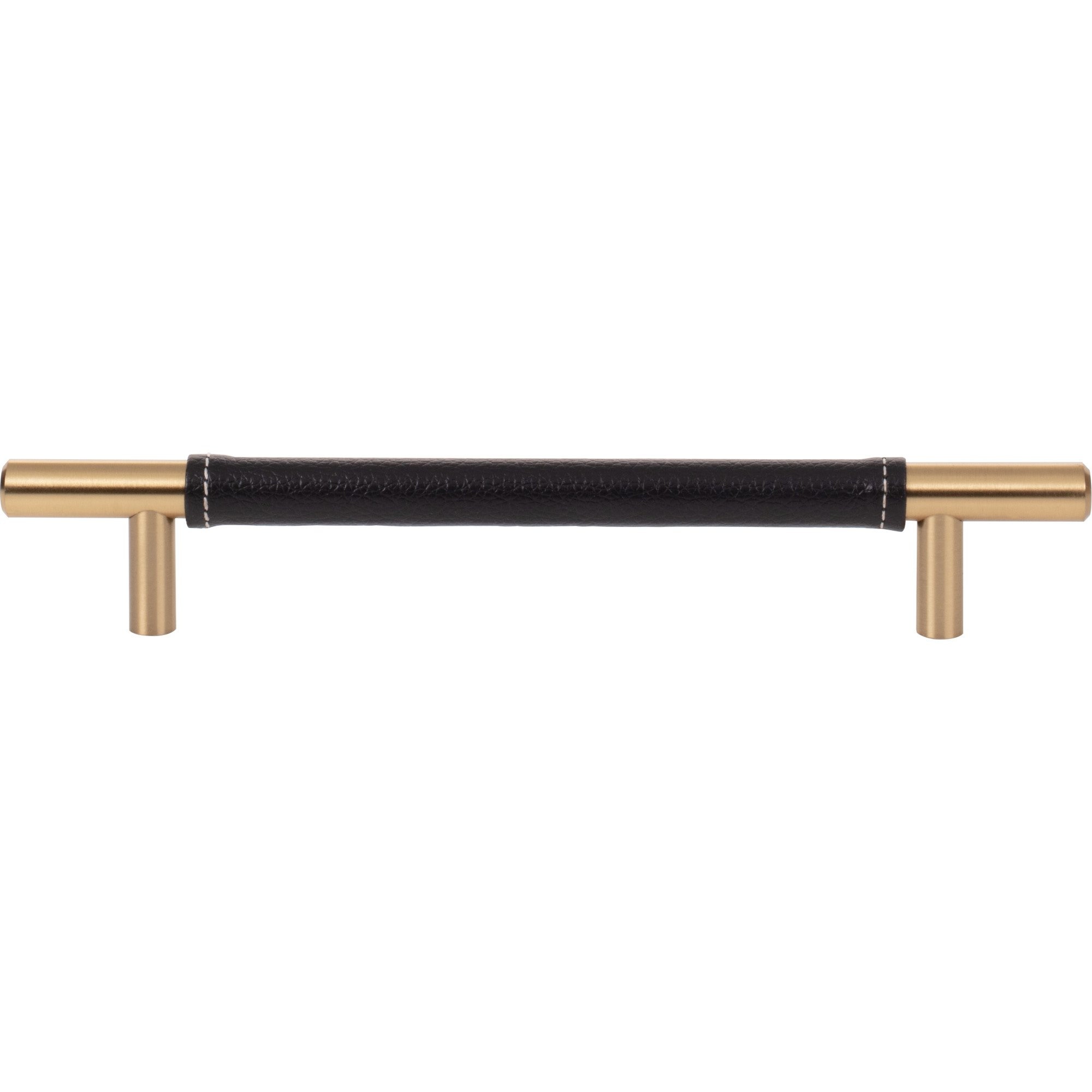 Zanzibar Black Leather Cabinet Pull 6 5/16" Center to Center Warm Brass
