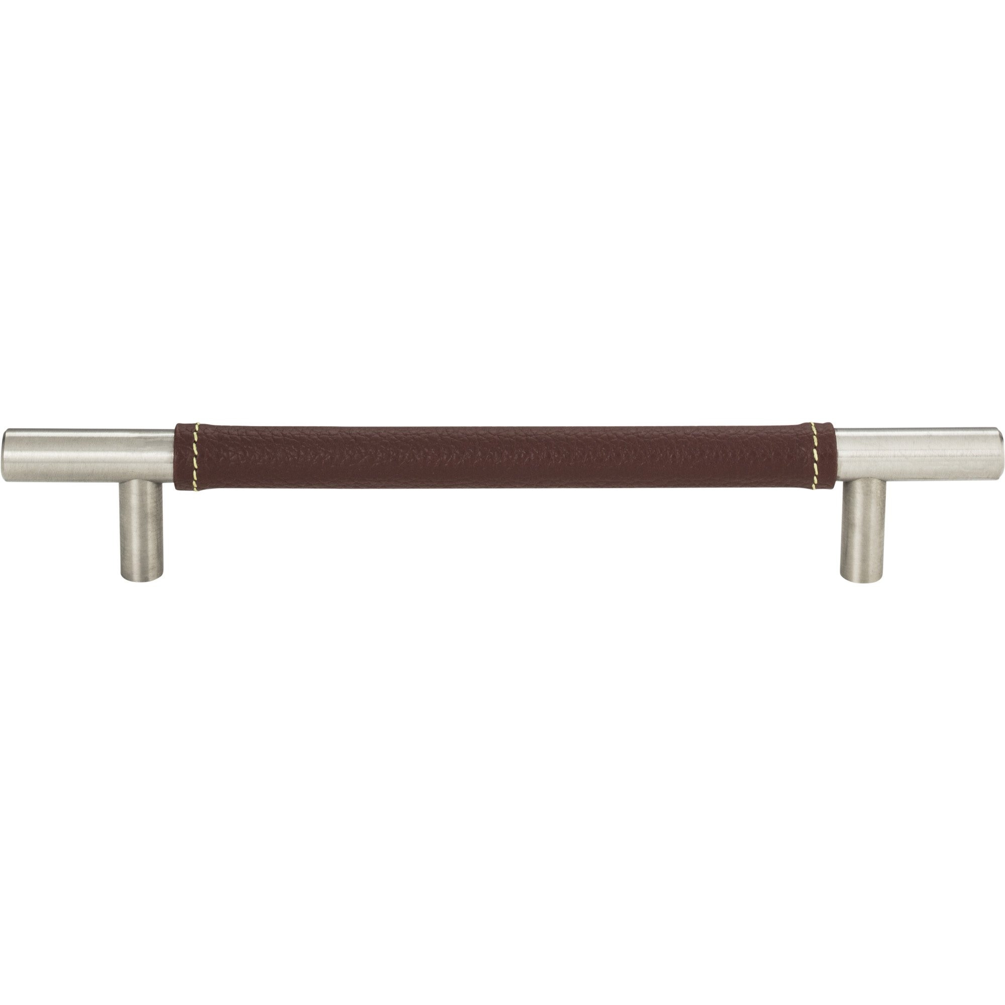 Zanzibar Brown Leather Cabinet Pull 6 5/16" Center to Center Brushed Nickel