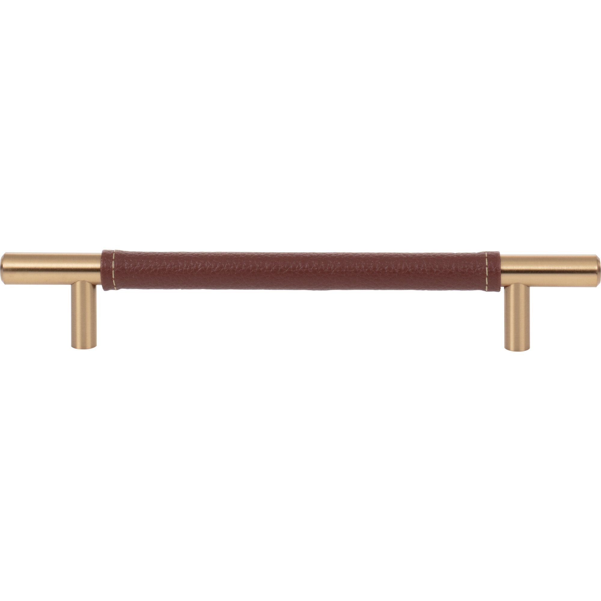 Zanzibar Brown Leather Cabinet Pull 6 5/16" Center to Center Warm Brass