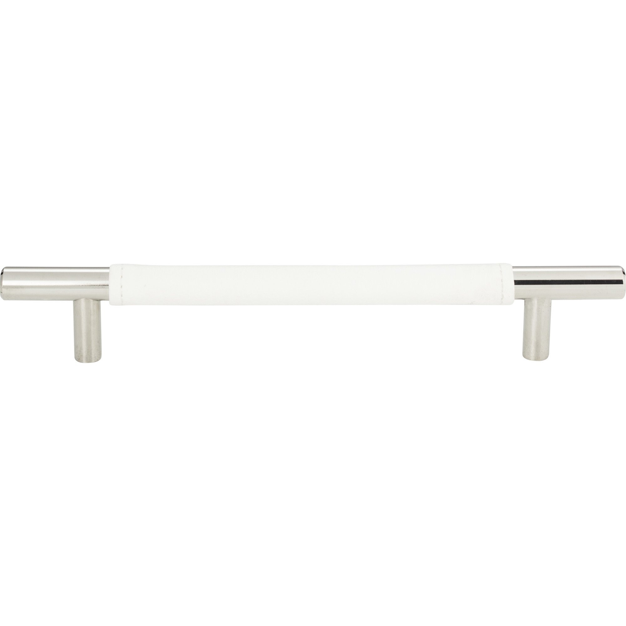 Zanzibar White Leather Cabinet Pull 6 5/16" Center to Center Polished Chrome