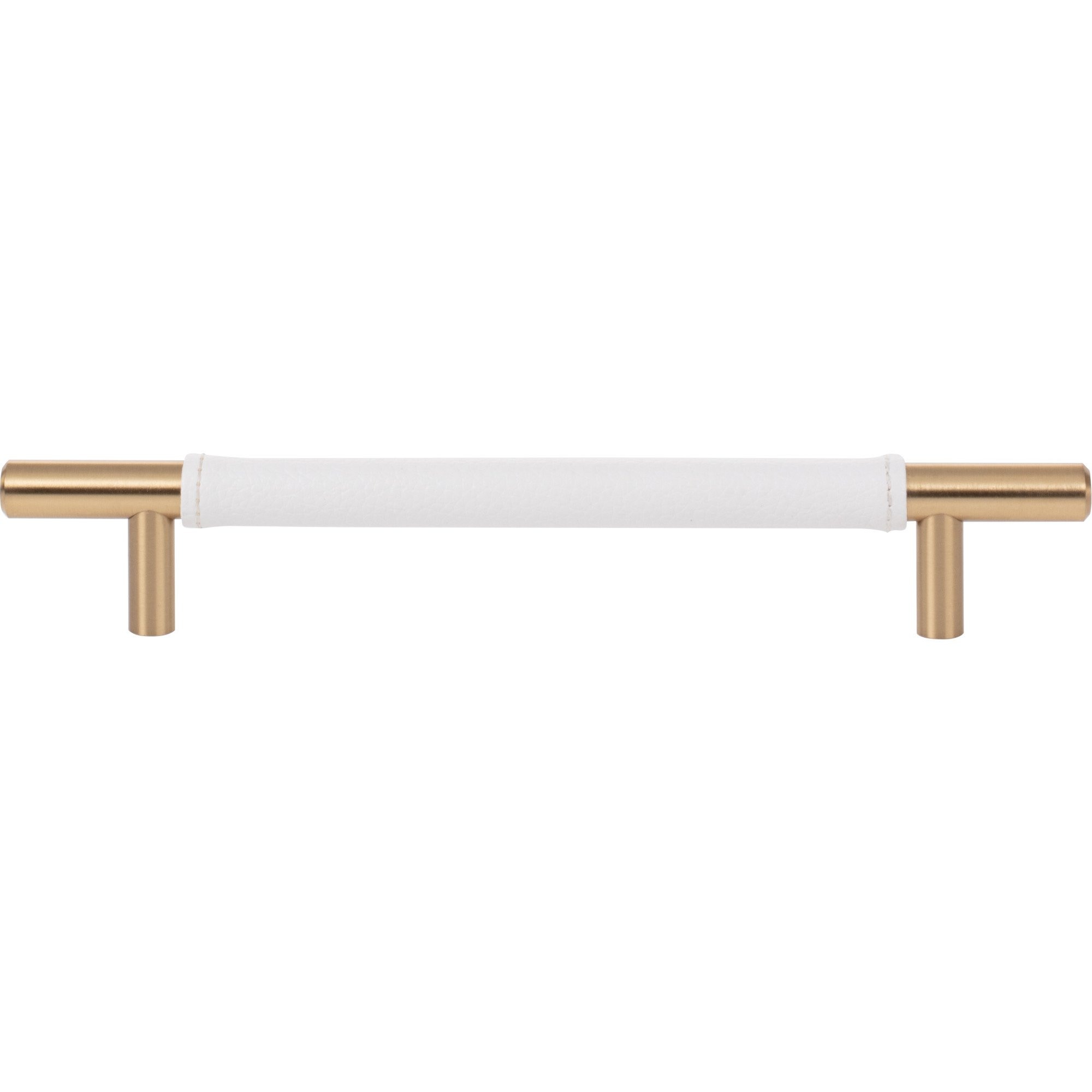 Zanzibar White Leather Cabinet Pull 6 5/16" Center to Center Warm Brass