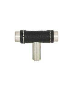 Zanzibar Black Leather Cabinet Knob 1 7/8" Brushed Nickel
