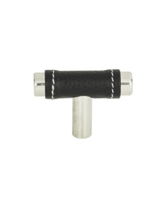 Zanzibar Black Leather Cabinet Knob 1 7/8" Polished Chrome