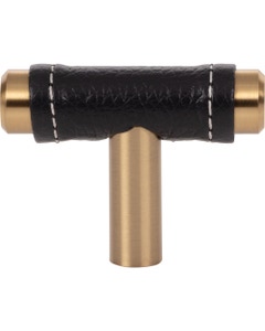 Zanzibar Black Leather Cabinet Knob 1 7/8" Warm Brass