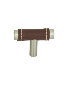 Zanzibar Brown Leather Cabinet Knob 1 7/8" Brushed Nickel