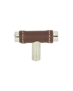 Zanzibar Brown Leather Cabinet Knob 1 7/8" Polished Chrome