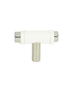 Zanzibar White Leather Cabinet Knob 1 7/8" Brushed Nickel