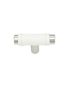 Zanzibar White Leather Cabinet Knob 1 7/8" Polished Chrome