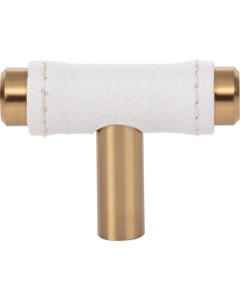 Zanzibar White Leather Cabinet Knob 1 7/8" Warm Brass