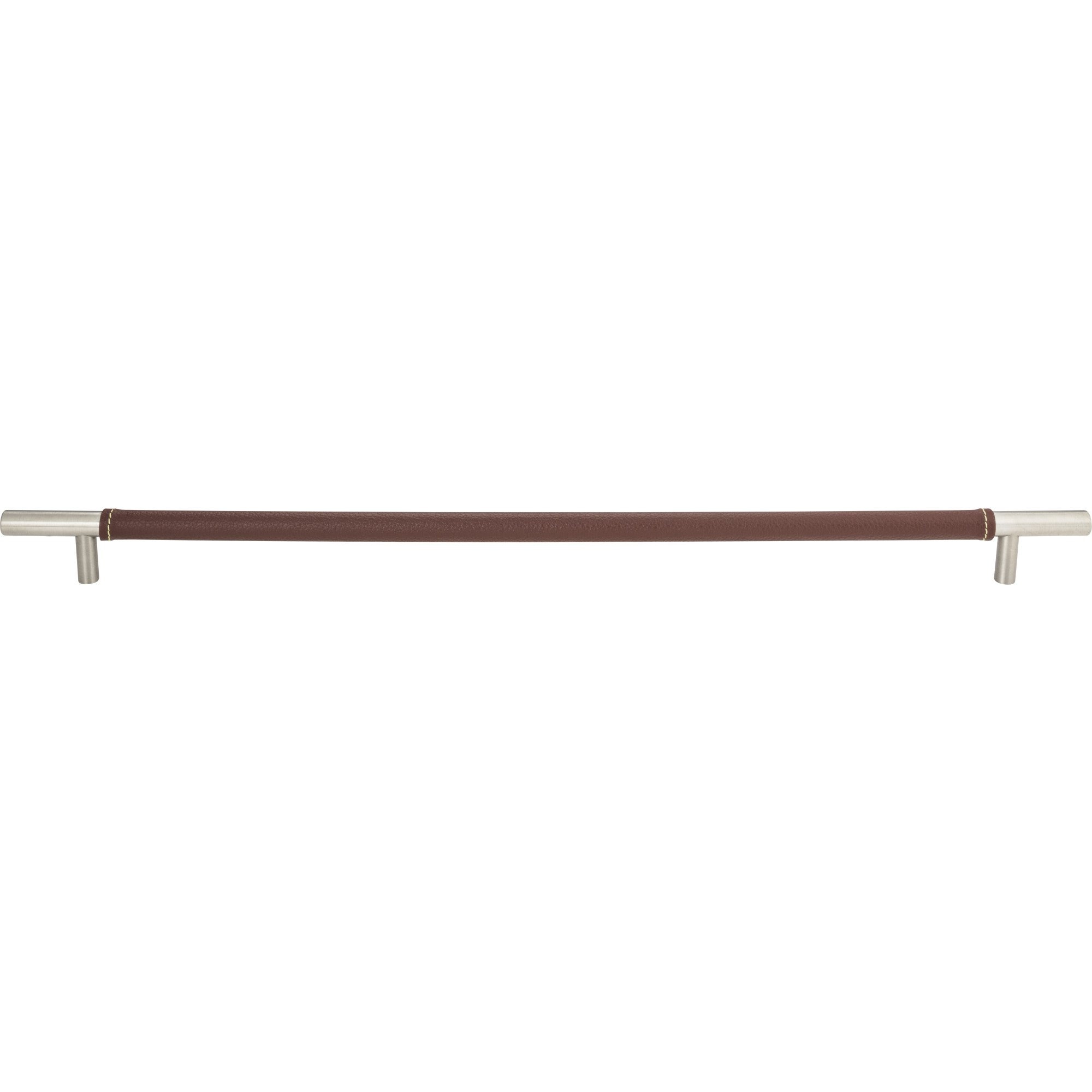 Zanzibar Brown Leather Appliance Pull 17" Center to Center Brushed Nickel