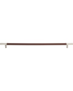 Zanzibar Brown Leather Appliance Pull 17" Center to Center Brushed Nickel