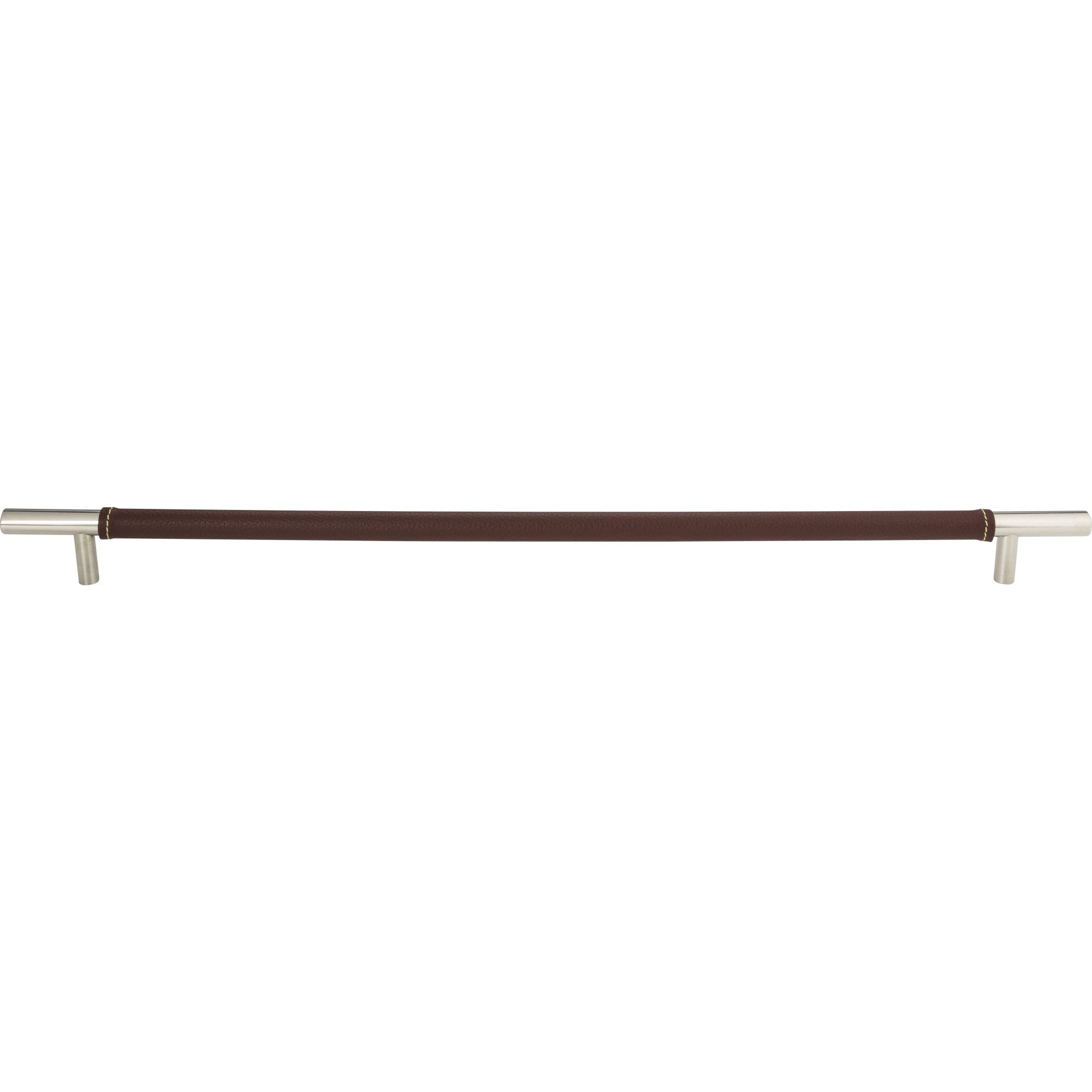 Zanzibar Brown Leather Appliance Pull 17" Center to Center Polished Chrome