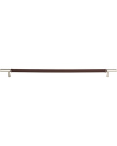 Zanzibar Brown Leather Appliance Pull 17" Center to Center Polished Chrome