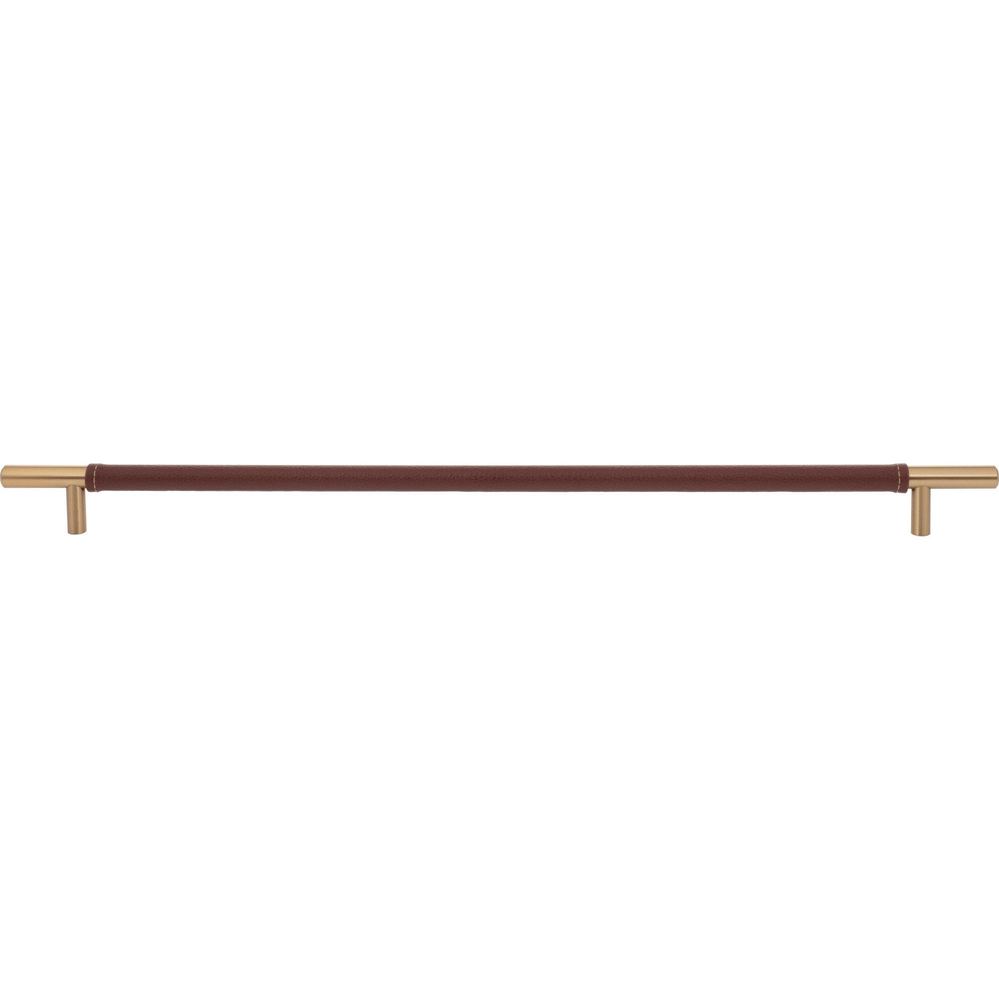 Zanzibar Brown Leather Appliance Pull 17" Center to Center Leather Warm Brass