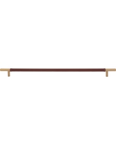 Zanzibar Brown Leather Appliance Pull 17" Center to Center Leather Warm Brass