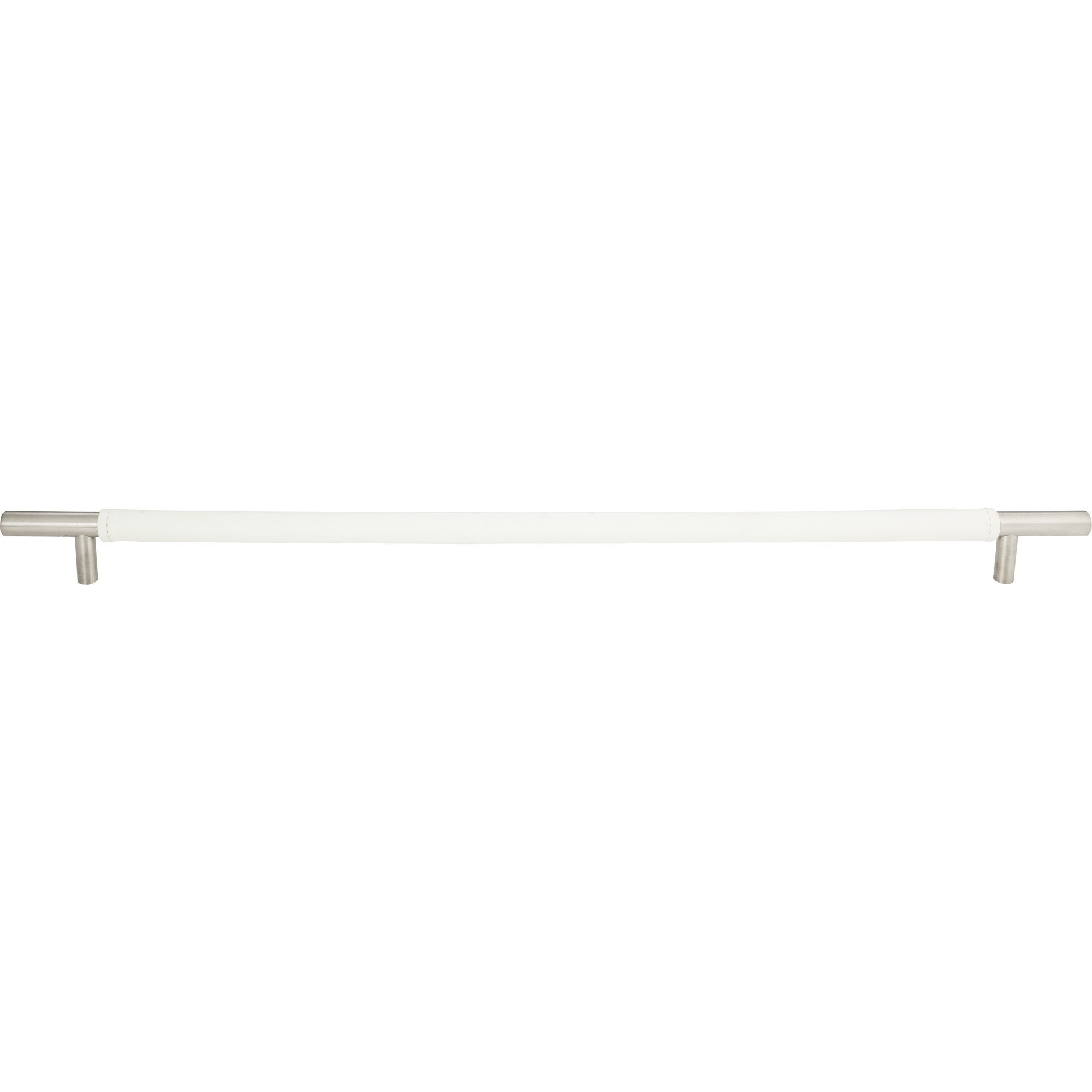 Zanzibar White Leather Appliance Pull 17" Center to Center Brushed Nickel