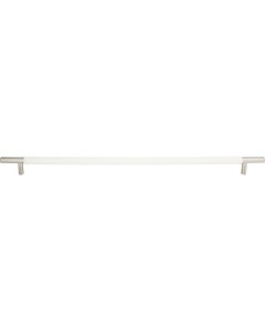 Zanzibar White Leather Appliance Pull 17" Center to Center Brushed Nickel