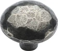 Manzoni Round Hammered Pewter Cabinet Knob, 1 1/8" Diameter, Pewter