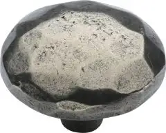 Manzoni Round Hammered Pewter Cabinet Knob, 1 1/2" Diameter, Pewter