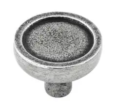 Manzoni Mason Round Pewter Cabinet Knob, 1 4/7" Diameter, Pewter