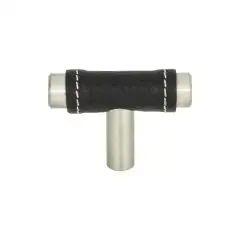 Zanzibar Black Leather Cabinet Knob 1 7/8" Brushed Nickel