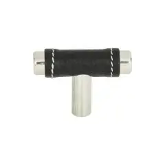 Zanzibar Black Leather Cabinet Knob 1 7/8" Polished Chrome