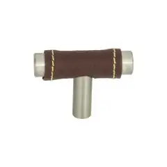 Zanzibar Brown Leather Cabinet Knob 1 7/8" Brushed Nickel