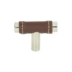 Zanzibar Brown Leather Cabinet Knob 1 7/8" Polished Chrome