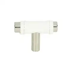 Zanzibar White Leather Cabinet Knob 1 7/8" Brushed Nickel