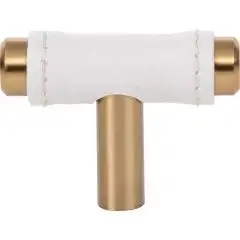 Zanzibar White Leather Cabinet Knob 1 7/8" Warm Brass