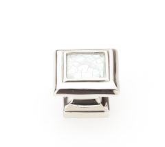 Mother of Pearl Cabinet Knob, Square, Mother of Pearl, Polished Nickel, 1-3/8"