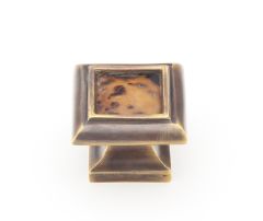 Tiger Penshell Cabinet Knob, Square, Tiger Penshell, Dark Antique Bronze, 1-3/8"