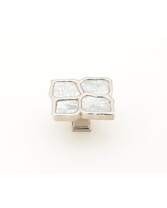 Mother of Pearl Cabinet Knob, White Mother of Pearl, Polished Nickel, 1-1/2" x 1-1/4"