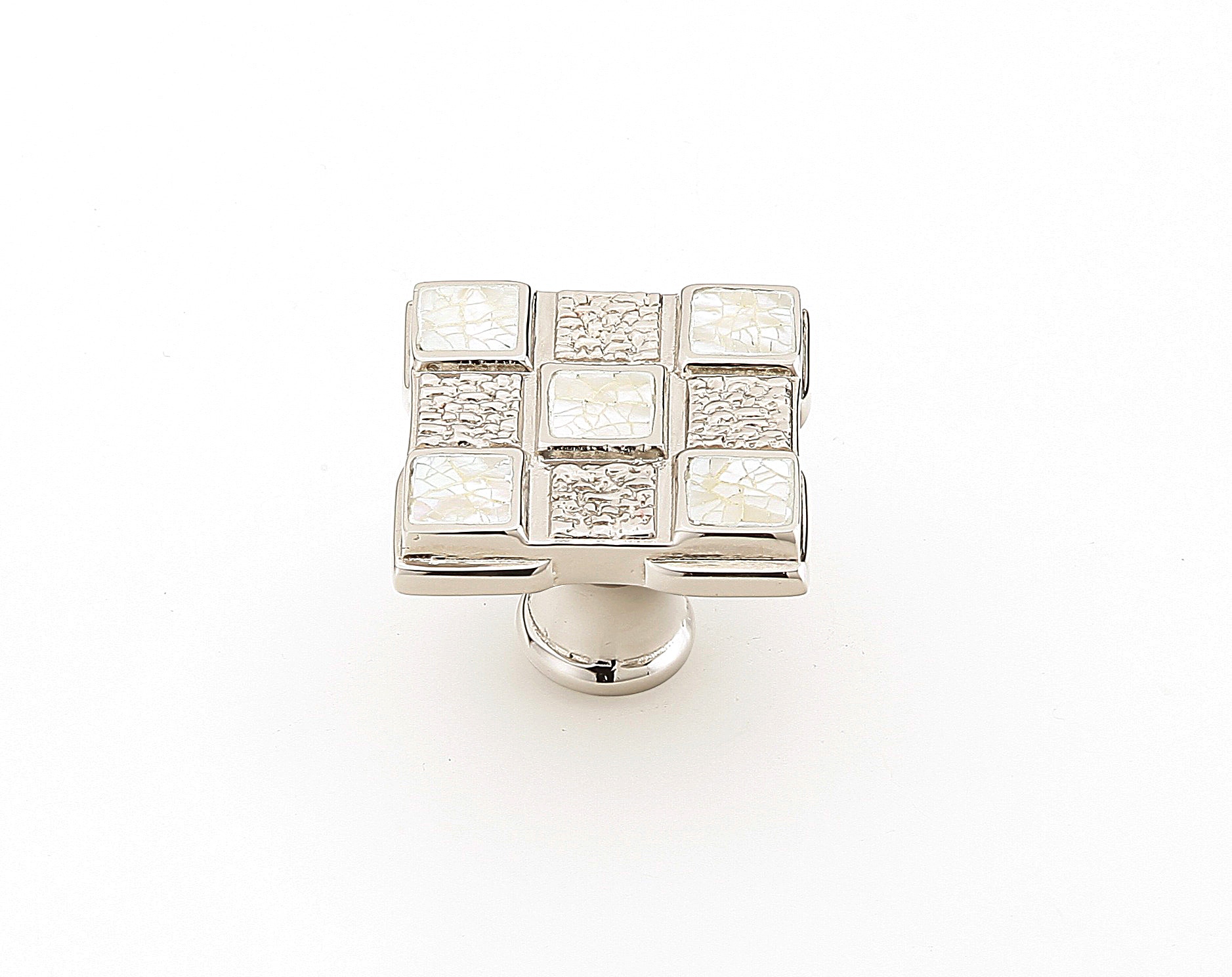 Avalon Bay Square Cabinet Knob, White Mother of Pearl, Polished Nickel, 1-1/4"