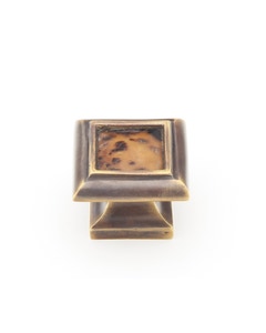 Tiger Penshell Cabinet Knob, Square, Tiger Penshell, Dark Antique Bronze, 1-3/8"