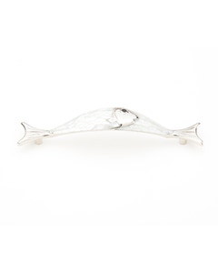 Mother of Pearl Cabinet Pull, Fish, Mother of Pearl, Polished Nickel, 4-1/2" Center to Center