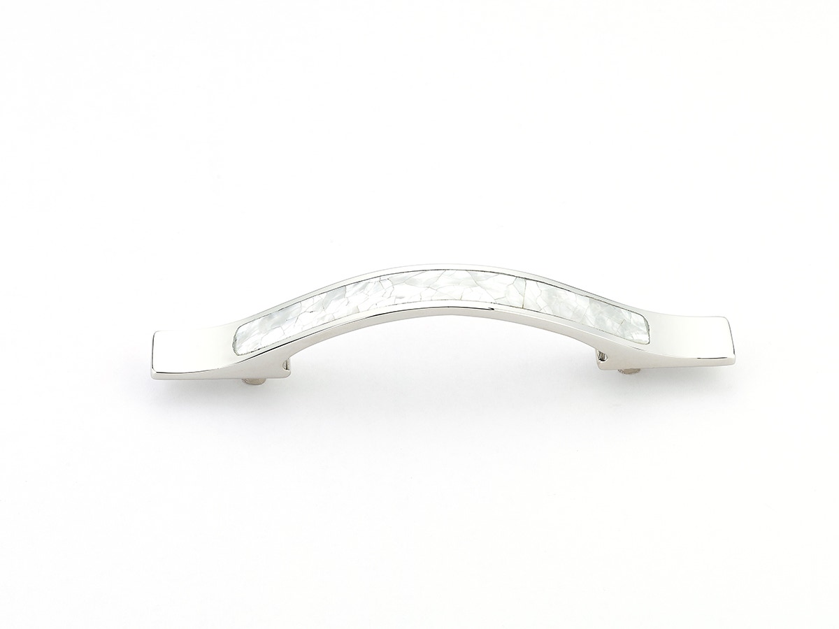 Mother of Pearl Cabinet Pull, Mother of Pearl, Polished Nickel, 4" Center to Center