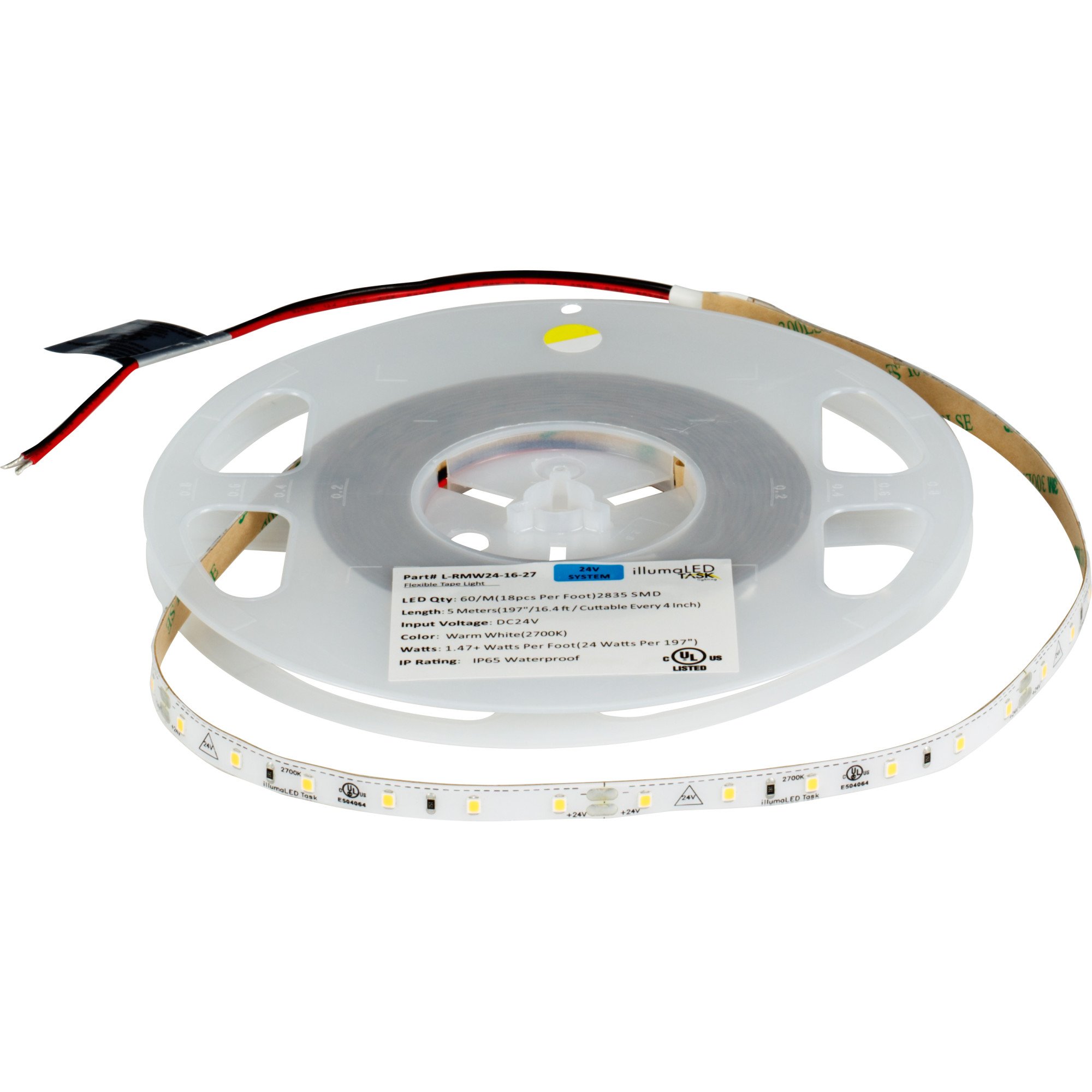 16 Ft, 120 Lumens/Ft. 24-volt Accent Output LED Tape Light, Single-White, Warm White 2700K