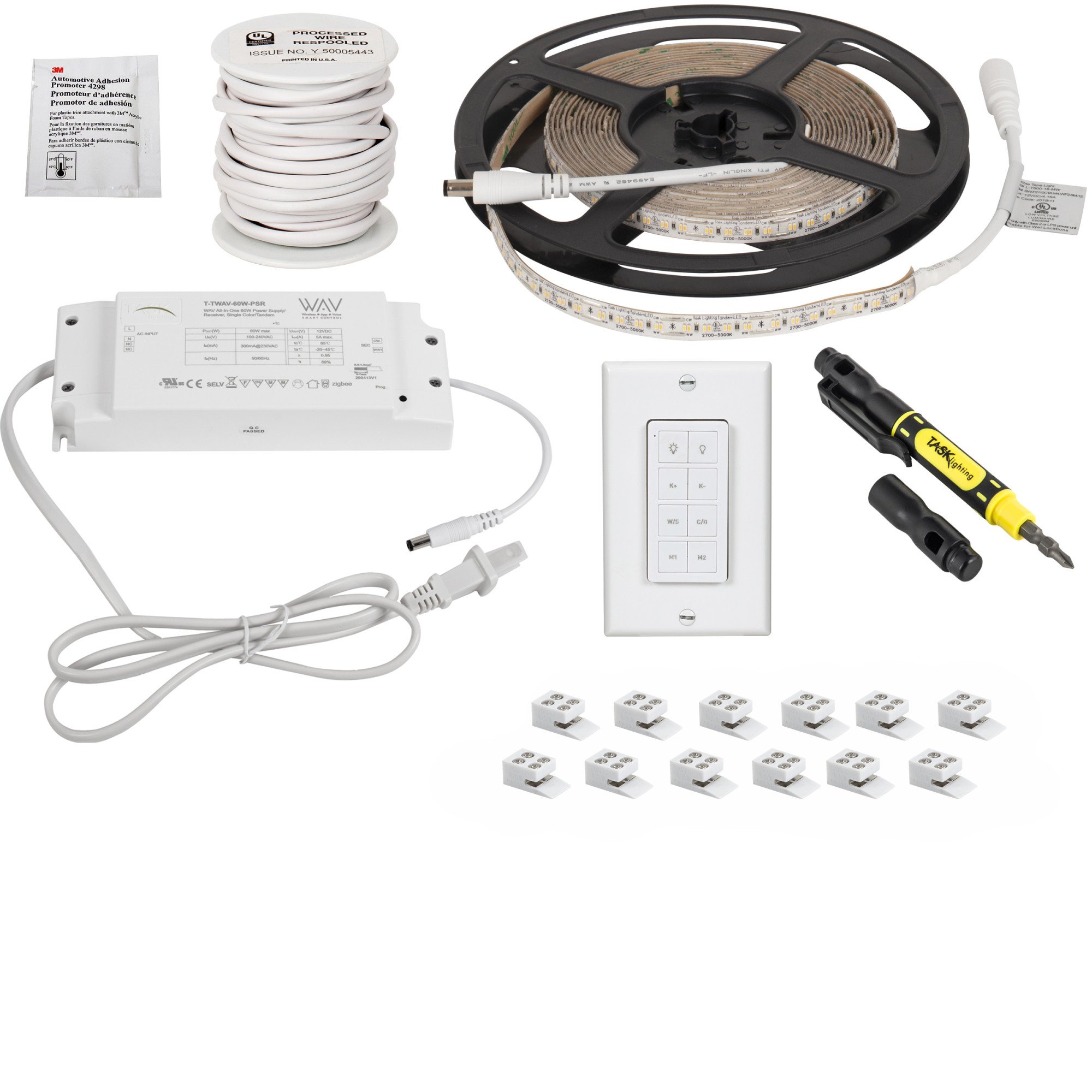 16 Ft.. 300 Lumens/Ft.. 12-volt Standard Output Wireless Controller Tape Light Kit 1 Zone 1 Area, Tunable-White, 2700K-5000K (Smart home compatible)