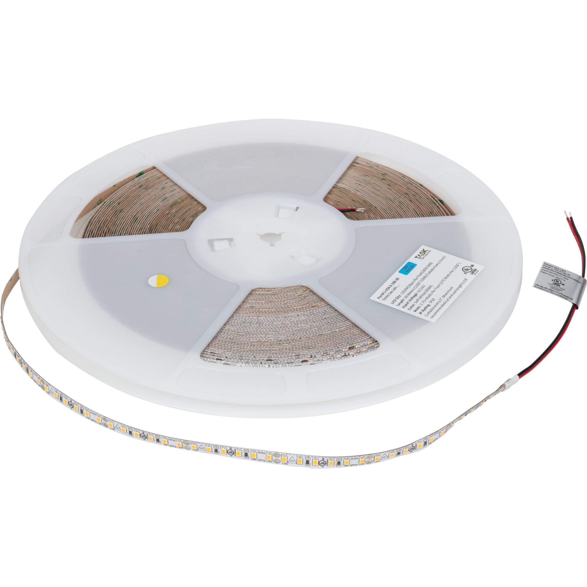100 Ft, 225 Lumens/Ft. 24-volt Standard Output LED Tape Light, Single-White, Soft White 3000K