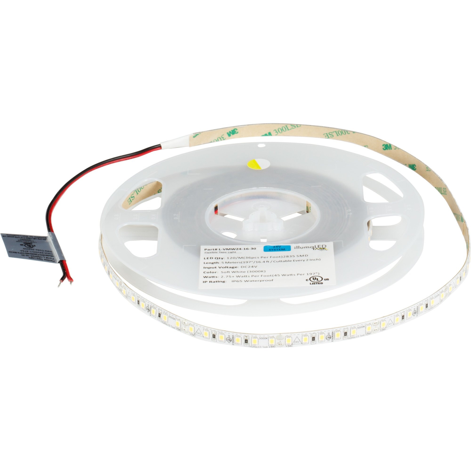 16 Ft, 225 Lumens/Ft. 24-volt Standard Output LED Tape Light, Single-White, Soft White 3000K