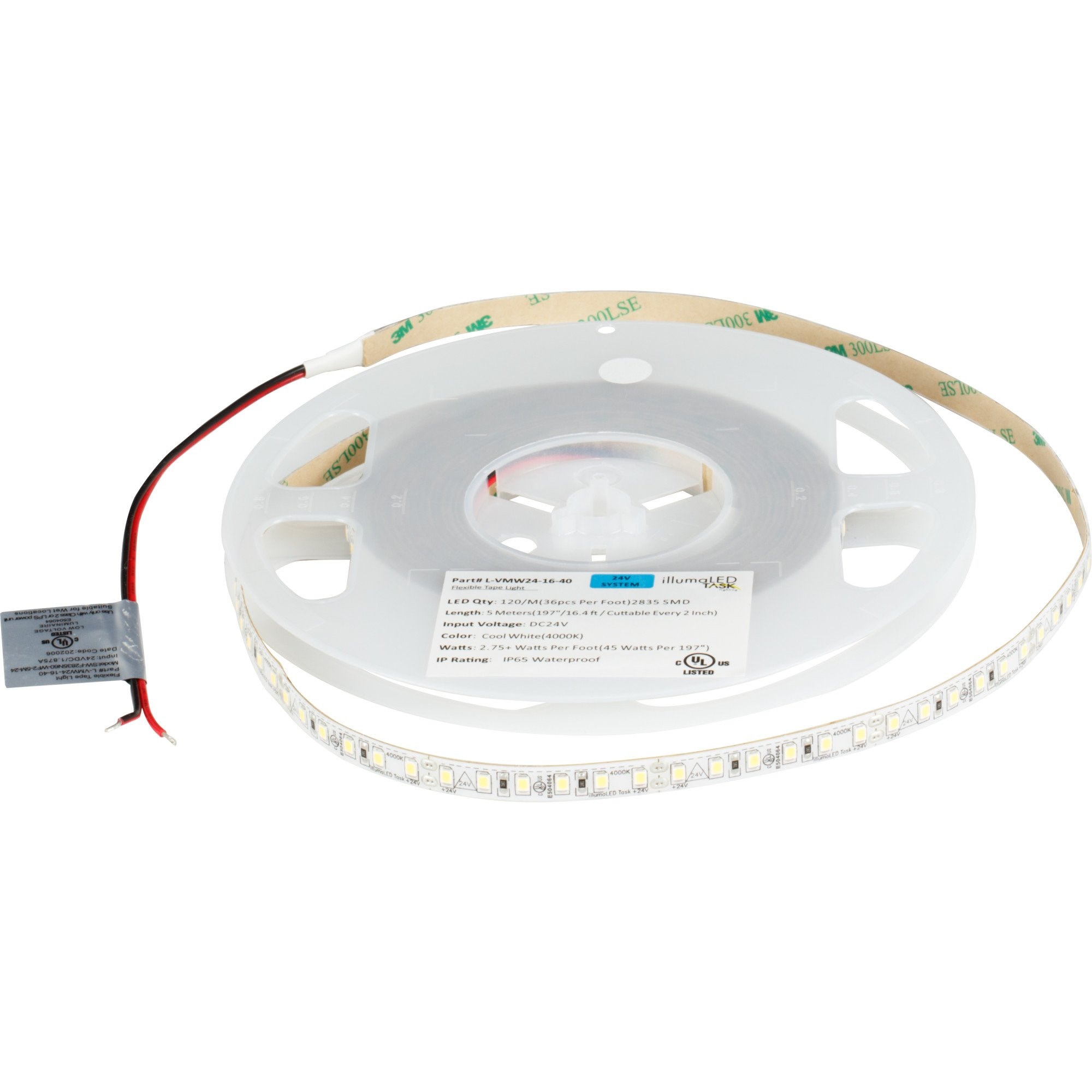 16 Ft, 225 Lumens/Ft. 24-volt Standard Output LED Tape Light, Single-White, Cool White 4000K