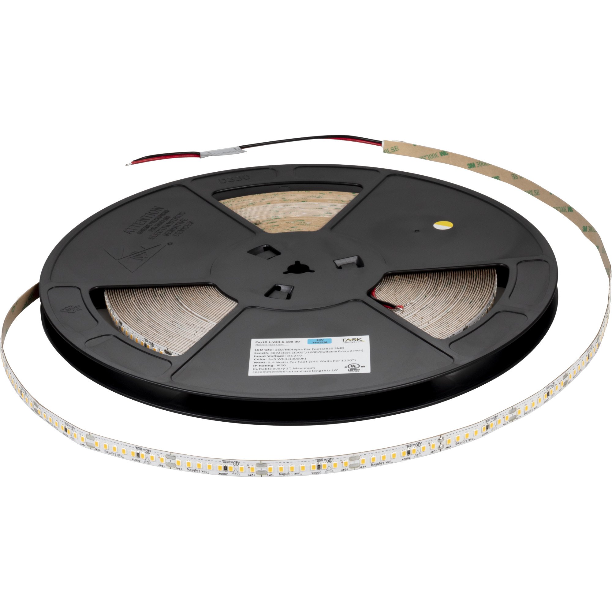 100 Ft, 600 Lumens/Ft. 24-volt Higher Output LED Tape Light, Single-White, Soft White 3000K