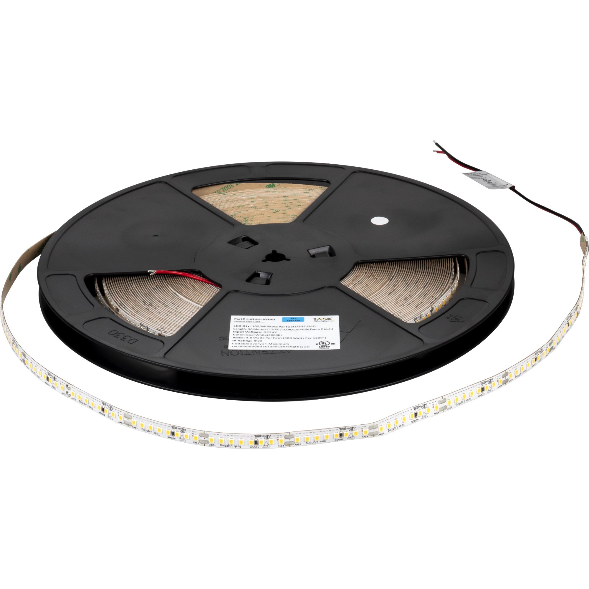 100 Ft, 600 Lumens/Ft. 24-volt Higher Output LED Tape Light, Single-White, Cool White 4000K